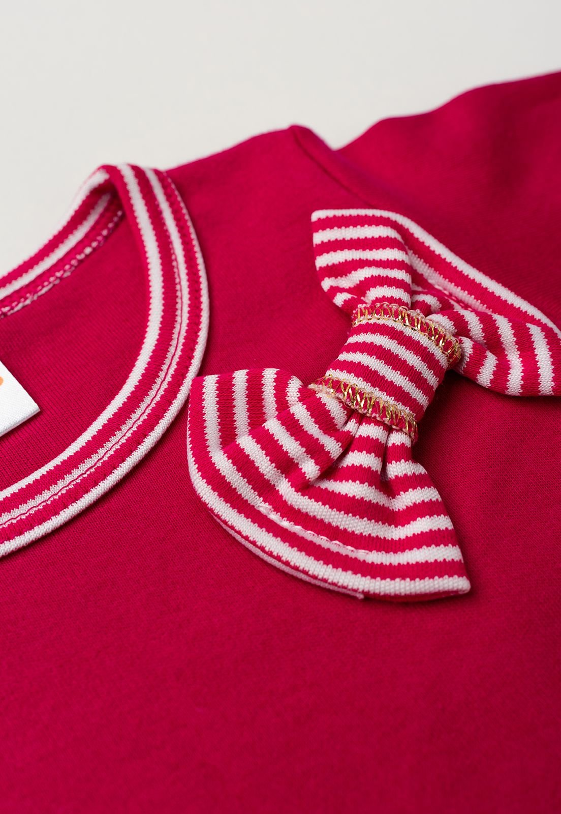 Detalhe: La&ccedil;o listrado do Conjunto Blusa com Lacinho e Cal&ccedil;a Listrada Ame Kids, cor Pink