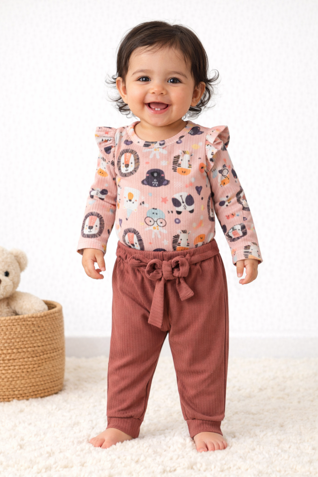 Conjunto Body Estampado e Cal&ccedil;a Canelada com La&ccedil;o Ame Kids na vers&atilde;o Safari Conjuntinho