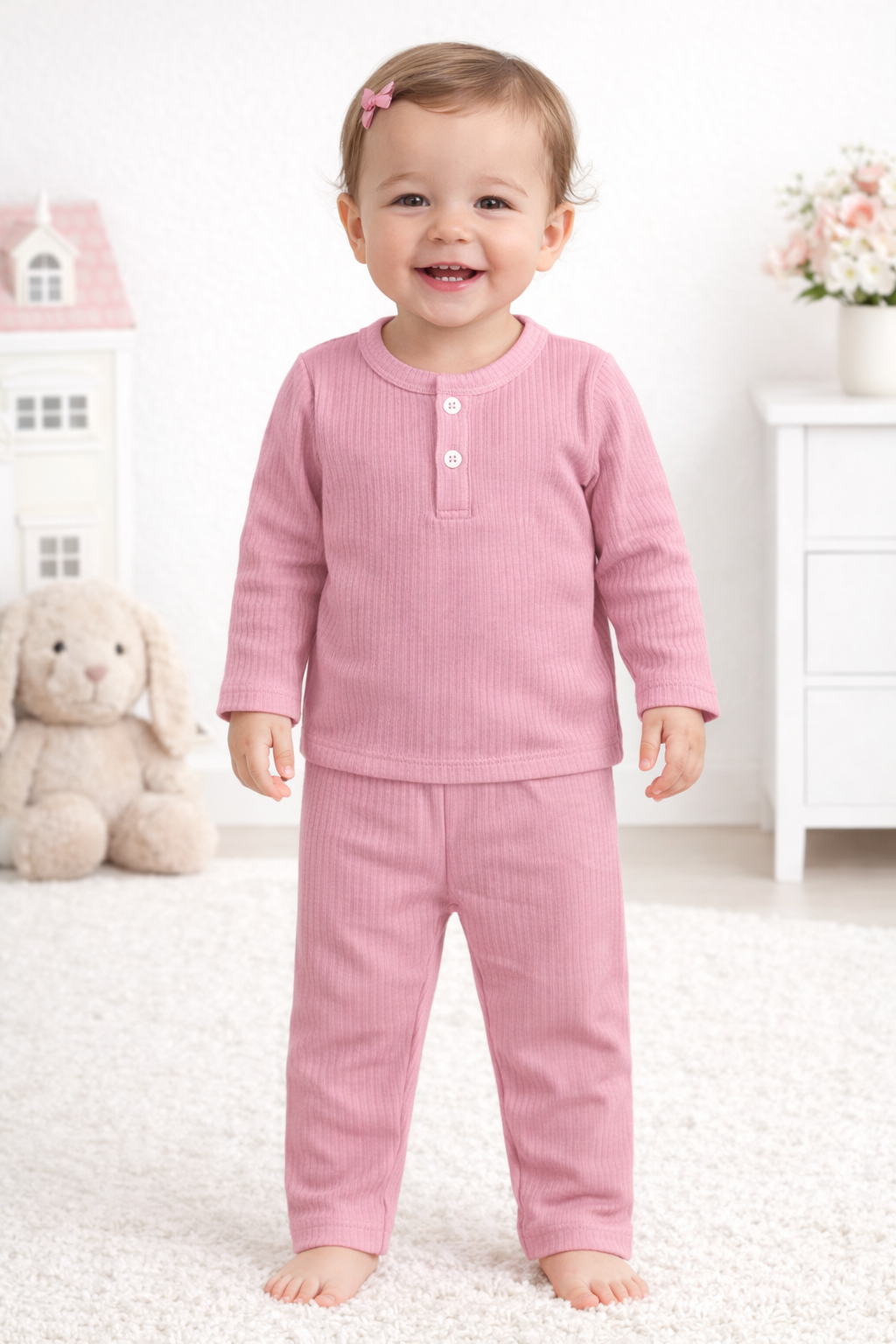 Conjunto Blusa e Calça Canelado Ame Kids na cor Rosa