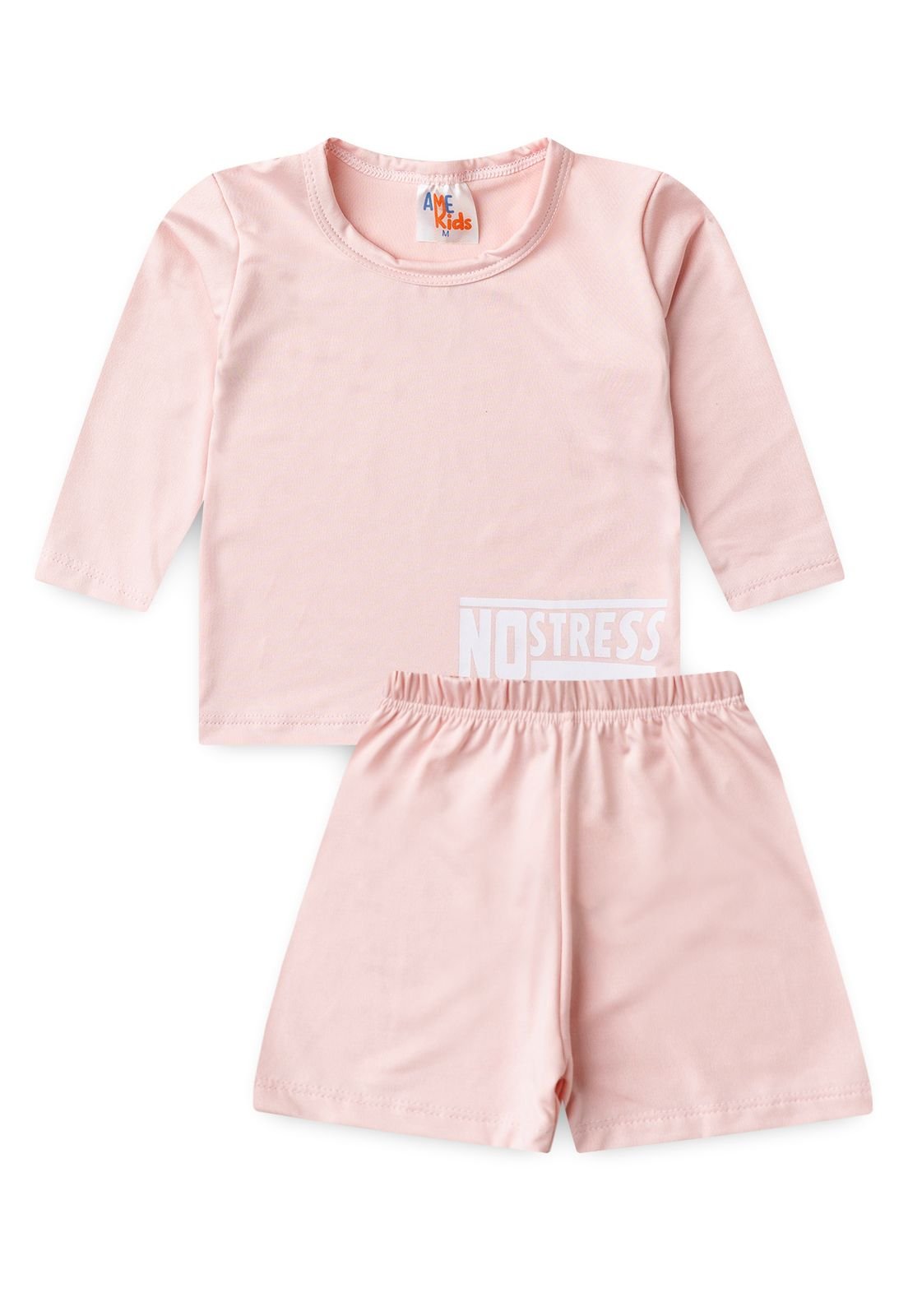 Conjunto Blusa e Shorts com Proteção UV Ame Kids na cor Rosa Bebê