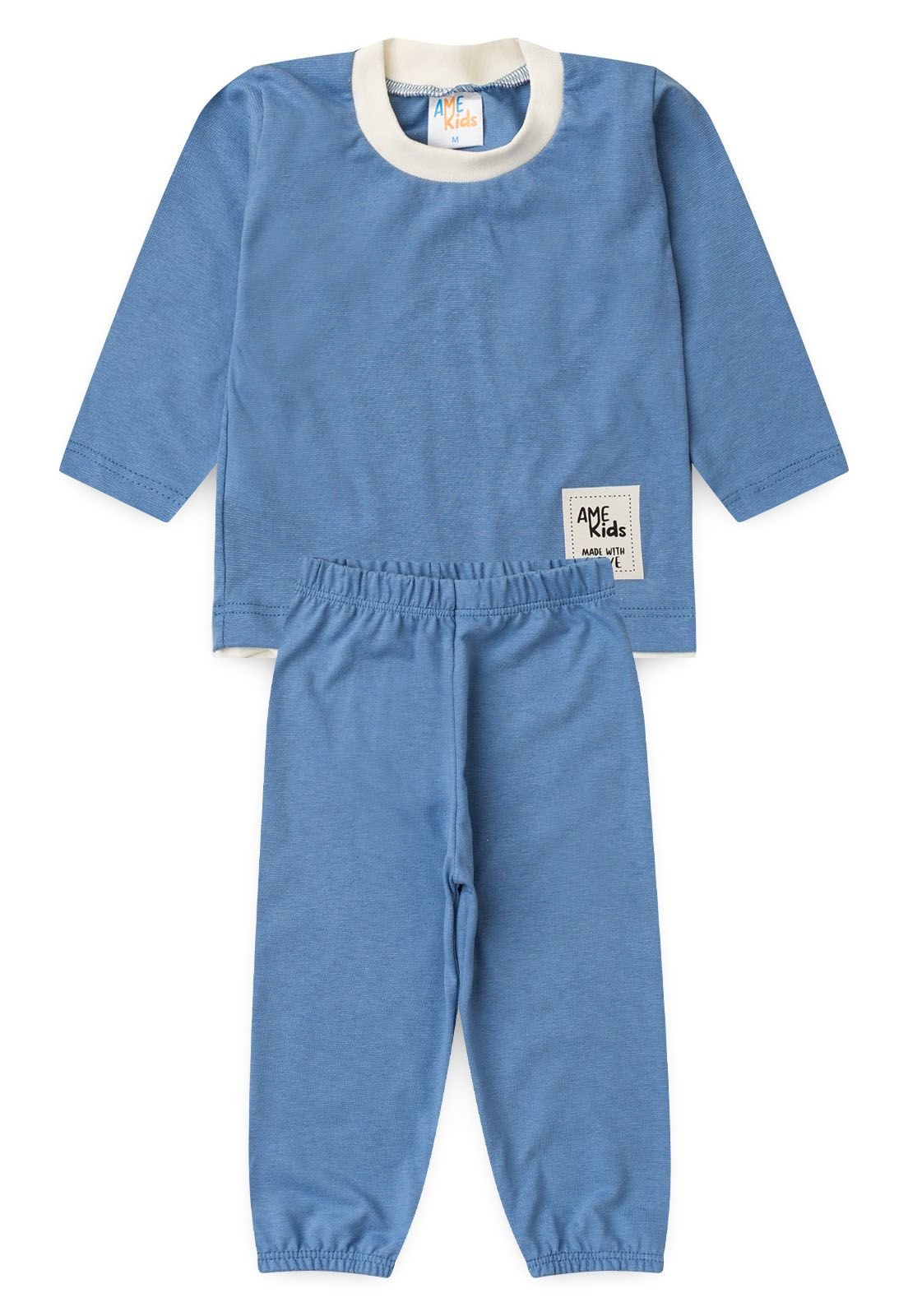 Conjunto Blusa e Cal&ccedil;a Meia Malha Ame Kids na cor Azul