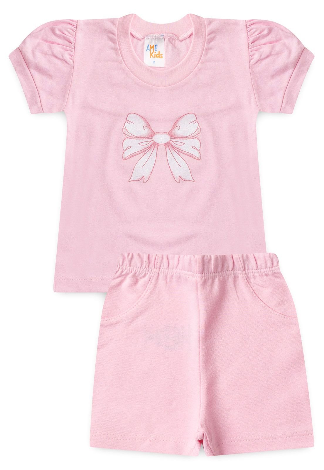 Conjunto Blusa e Shorts Ame Kids na cor Rosa