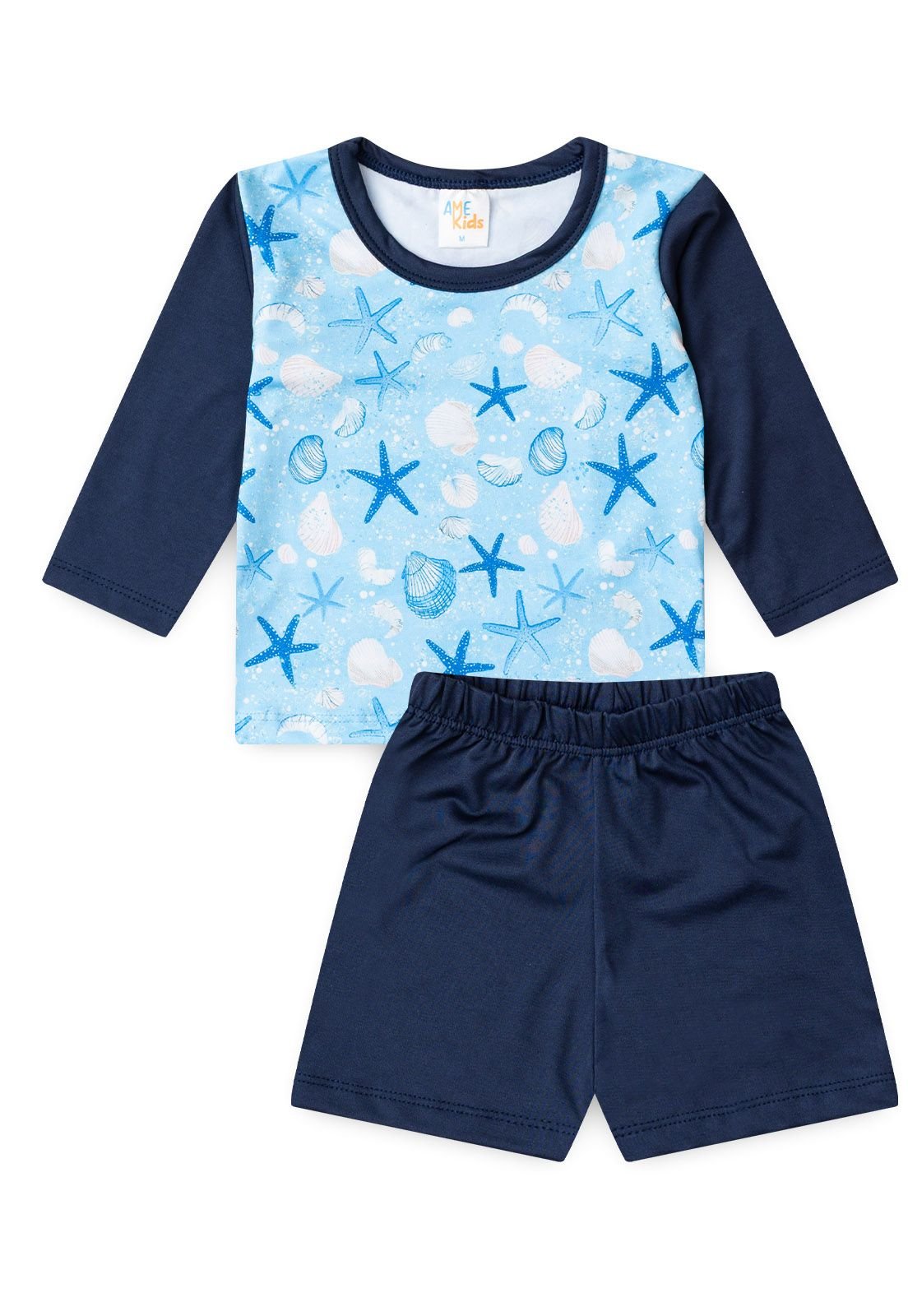 Conjunto Blusa e Shorts com Prote&ccedil;&atilde;o UV Ame Kids na cor Azul Marinho