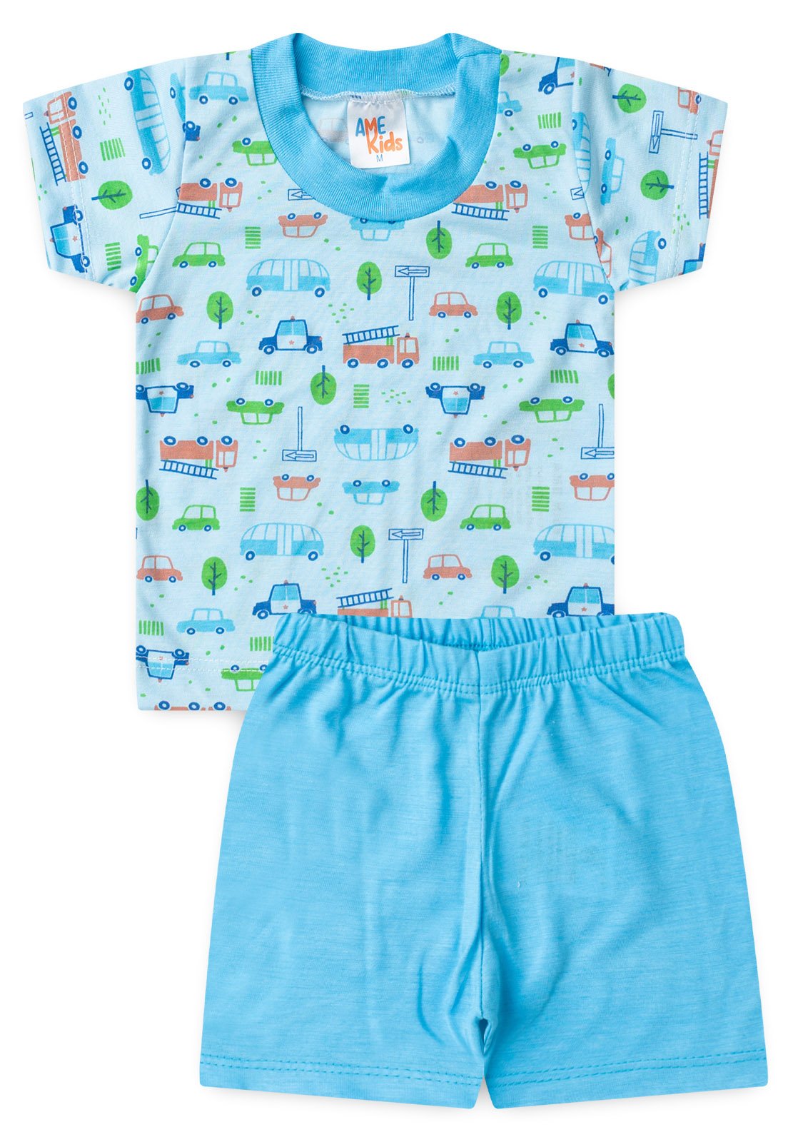 Conjunto Pijama Blusa e Shorts Ame Kids na cor Azul Bebê