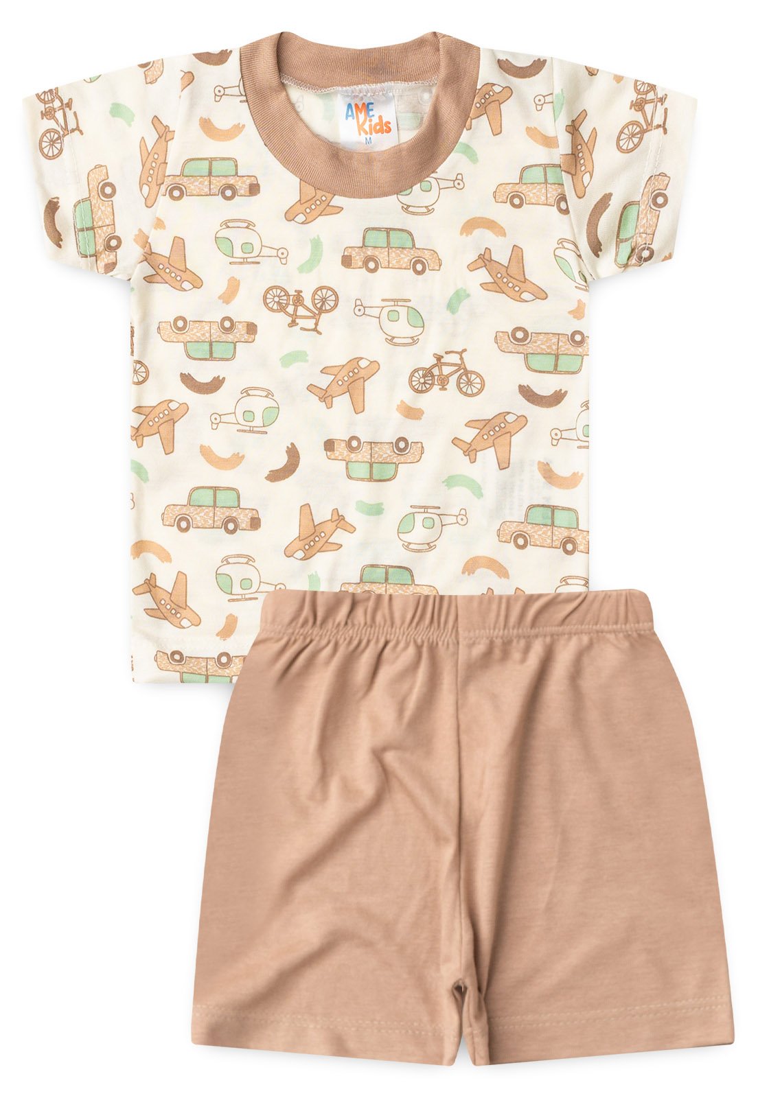 Conjunto Pijama Blusa e Shorts Ame Kids na cor Avelã