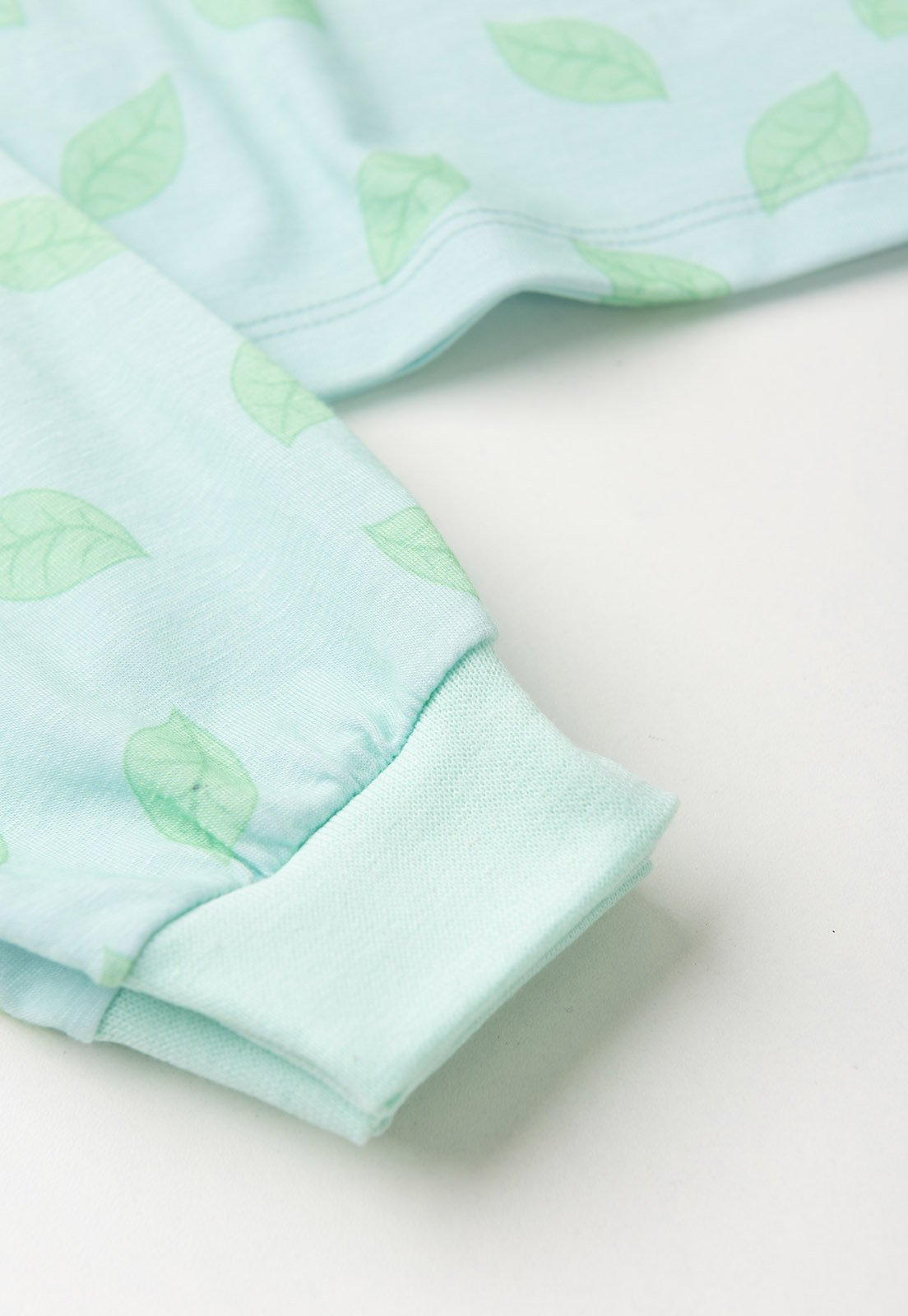 Detalhe: Punhos em ribana do Pijama Blusa e Cal&ccedil;a Estampado Ame Kids, cor Verdinho