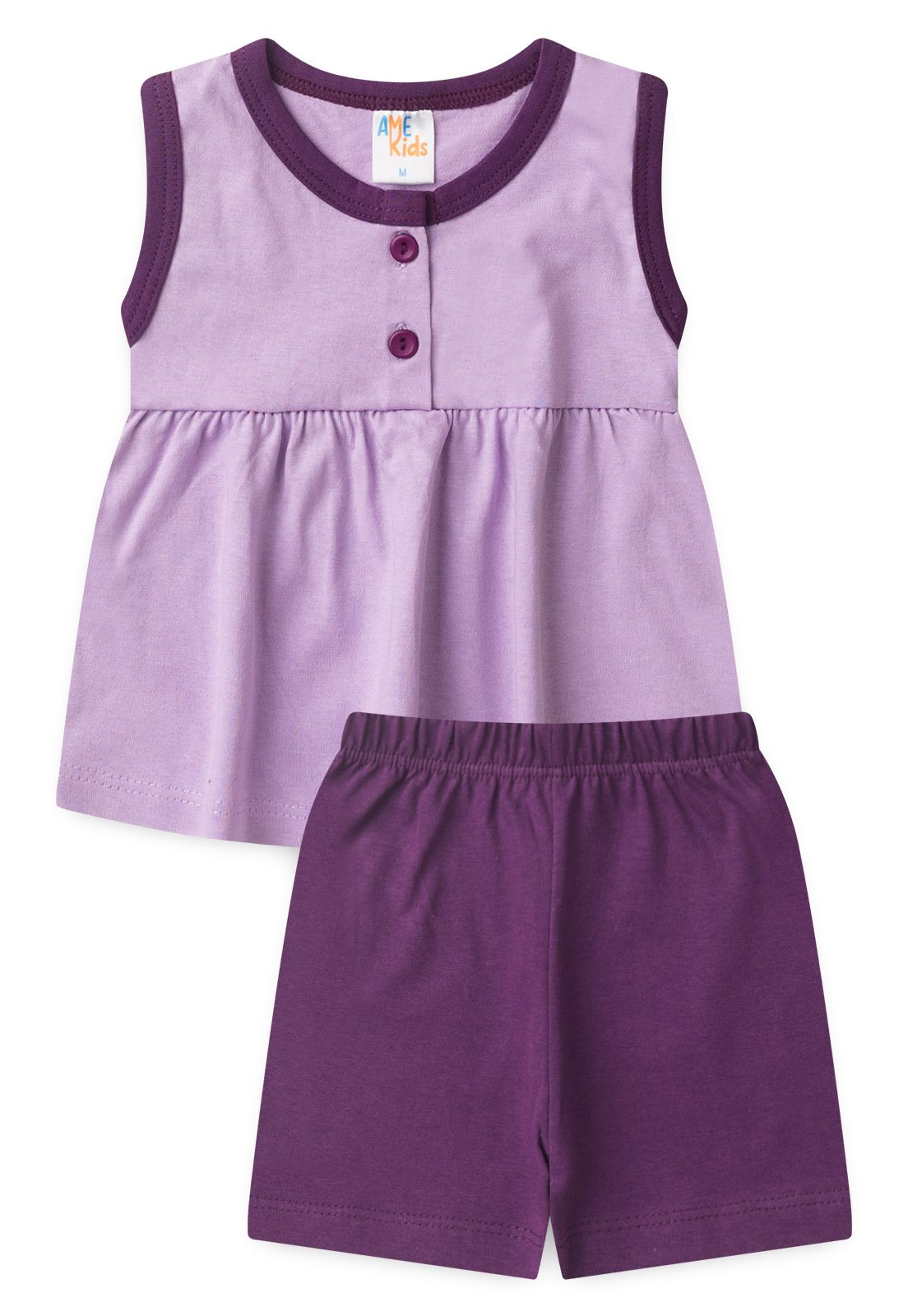 Conjunto Bata e Shorts Ame Kids na cor Beringela