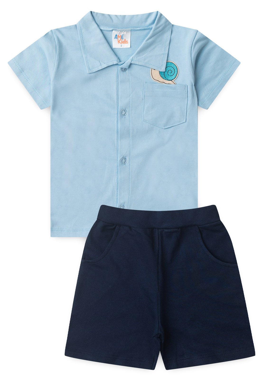 Conjunto Camisa e Shorts Ame Kids na cor Azul Beb&ecirc;