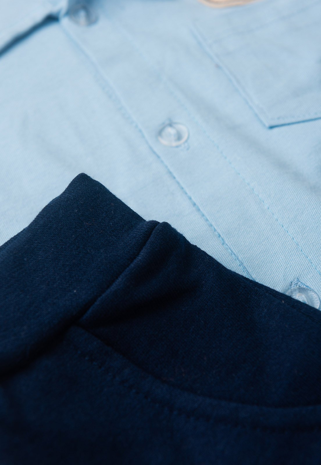 Detalhe: Bot&otilde;es e shorts do Conjunto Camisa e Shorts Ame Kids, cor Azul Beb&ecirc;