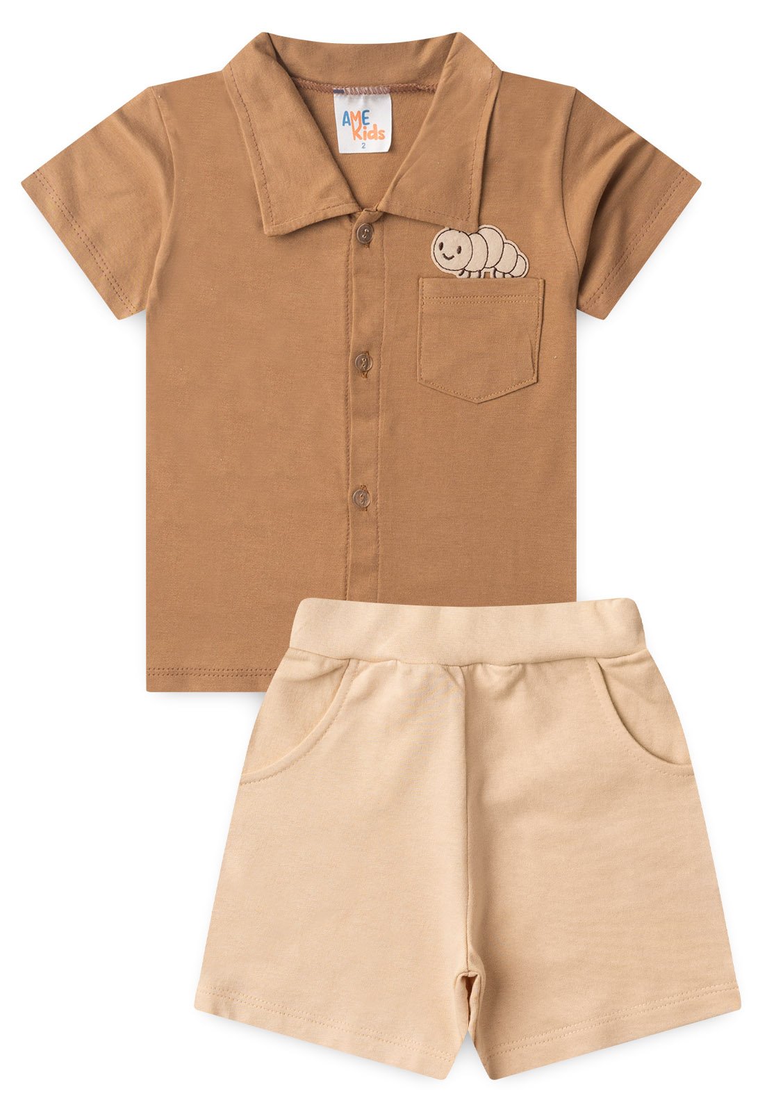 Conjunto Camisa e Shorts Ame Kids na cor Avelã