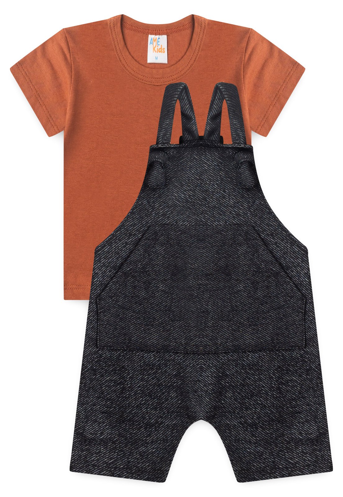 Conjunto Jardineira e Camiseta Ame Kids na cor Preto