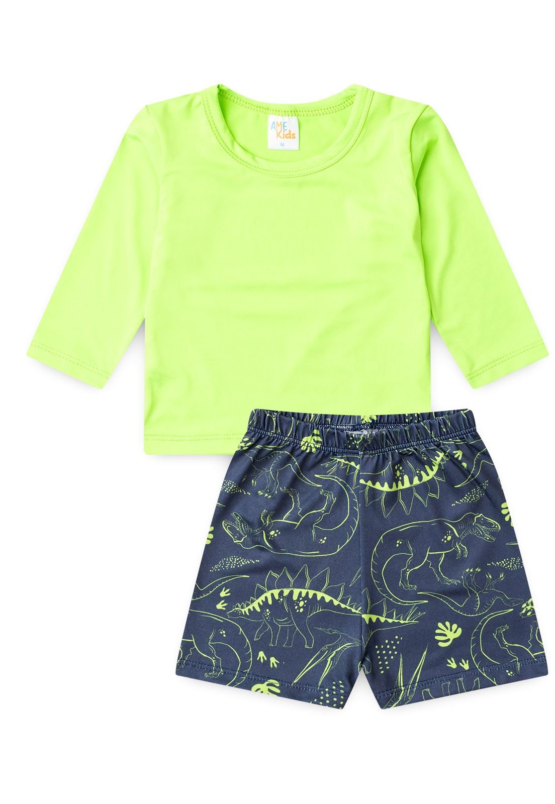 Conjunto Blusa e Shorts com Prote&ccedil;&atilde;o UV Ame Kids na cor Verde Lim&atilde;o