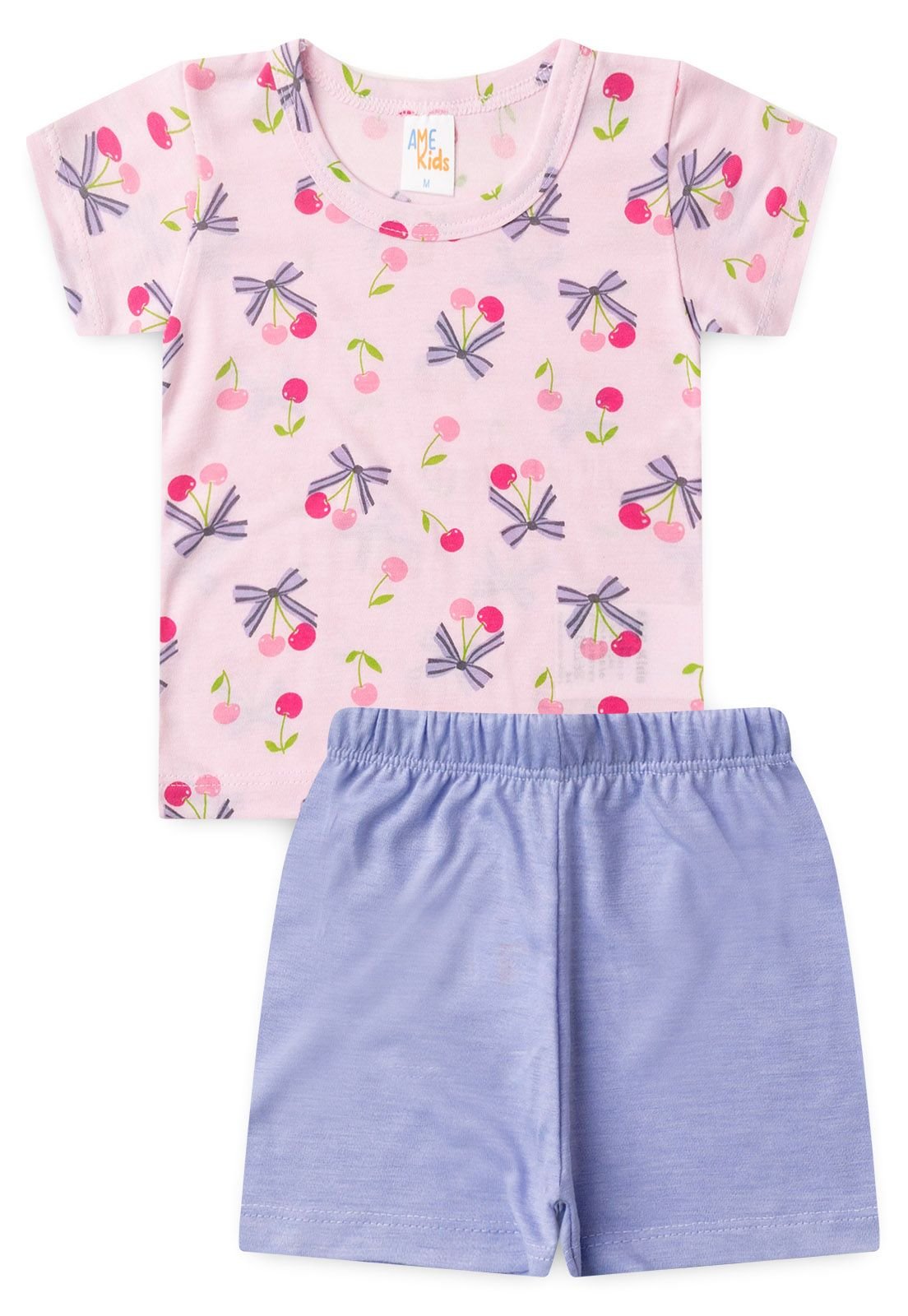 Conjunto Pijama Blusa e Shorts Ame Kids na cor Rosa