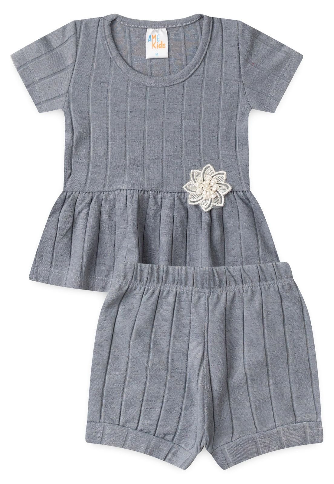 Conjunto Blusa e Shorts Milano Ame Kids na cor Cinza