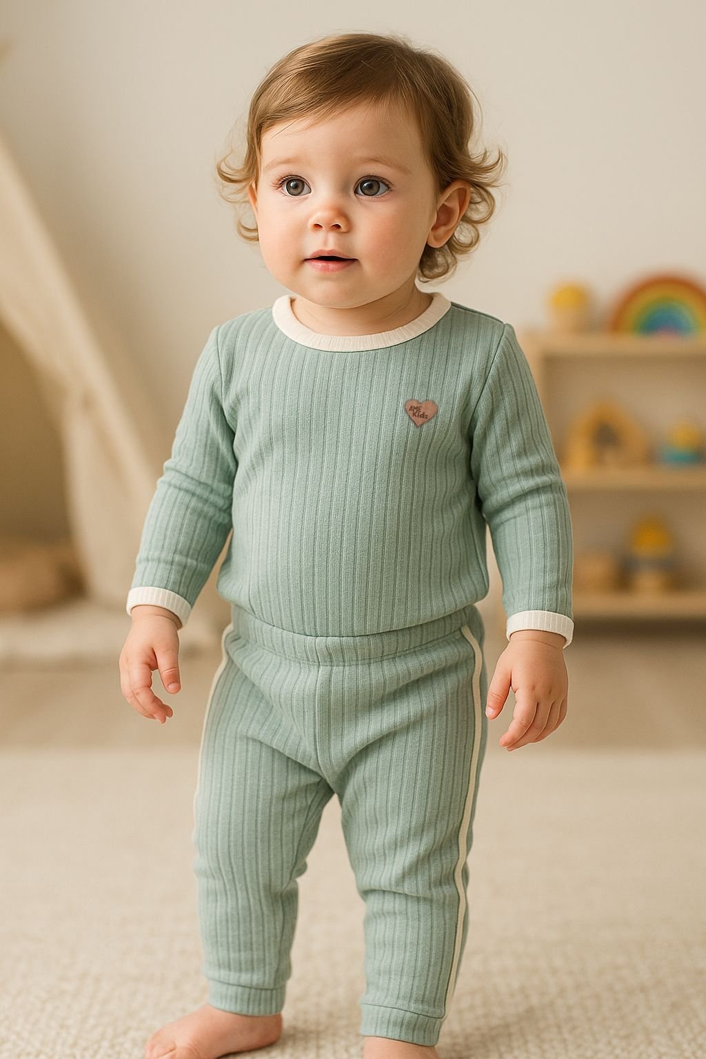 Conjunto Blusa e Calça Canelado Ame Kids na cor Verde