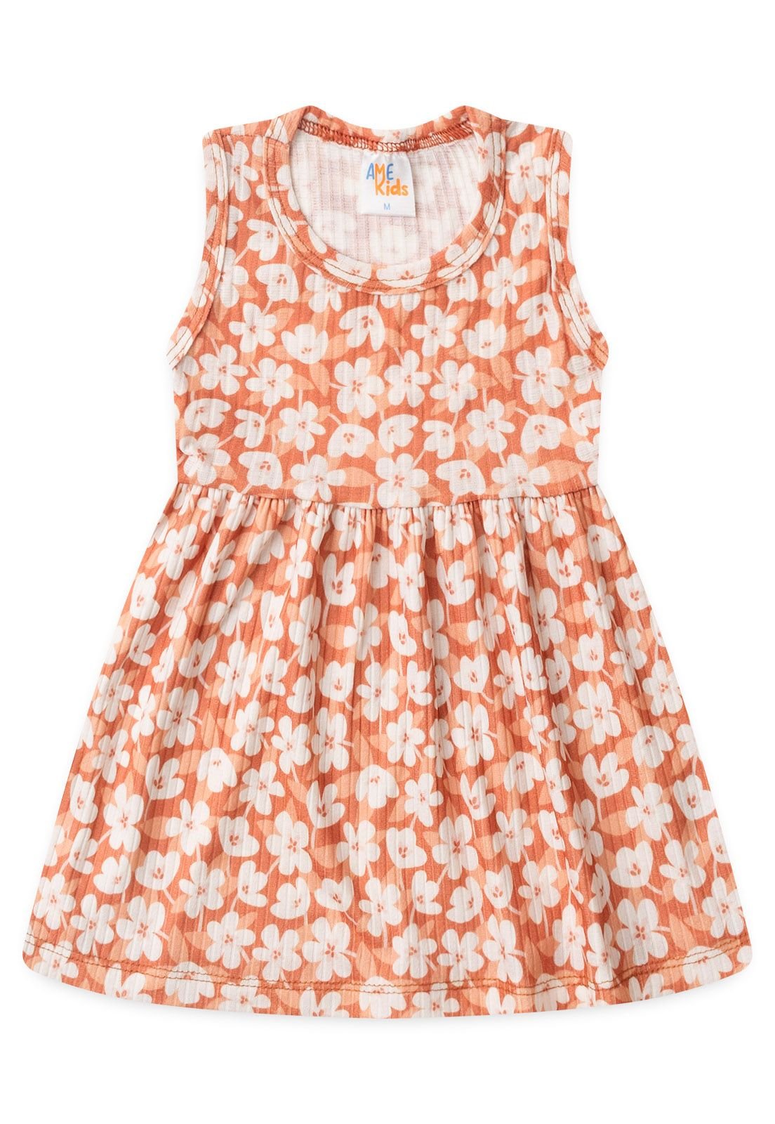 Vestido Curto Canelado Estampado Ame Kids na cor Avelã