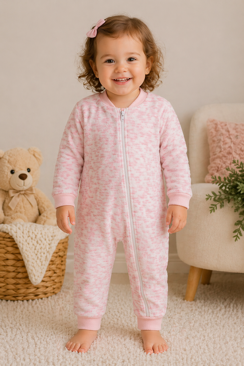 Macacão Fleece com Zíper Ame Kids na cor Rosa