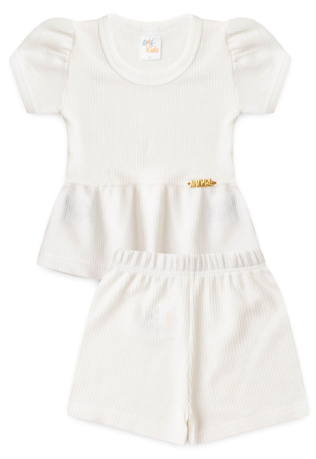 Conjunto Blusa e Shorts Moscou Ame Kids na cor Off-white