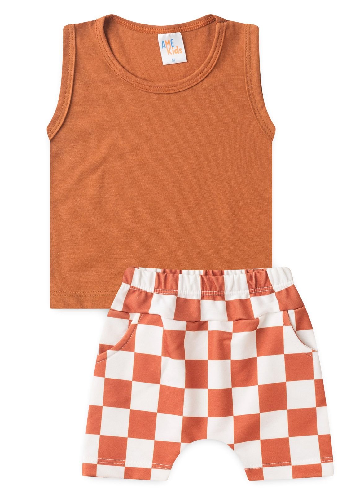 Conjunto Regata e Shorts Xadrez Ame Kids na cor Avel&atilde;