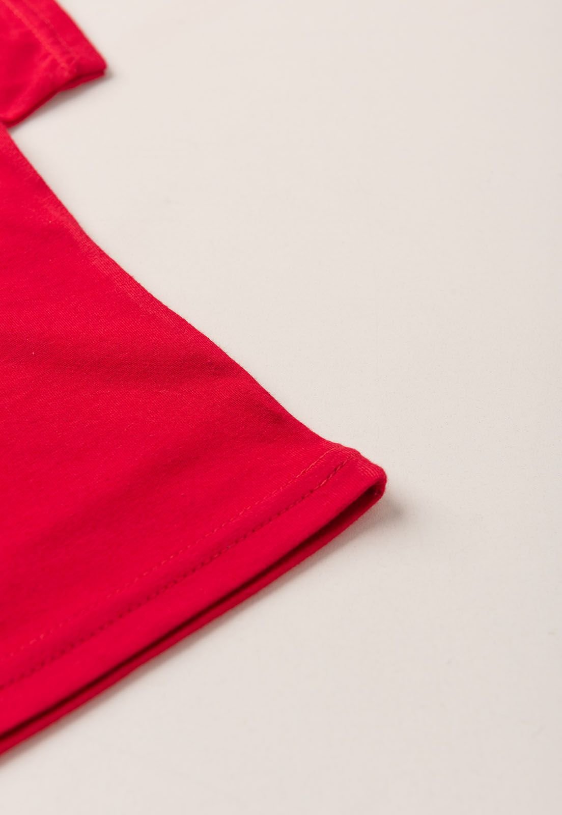Detalhe: Manga curta da Camiseta com Bot&otilde;es Ame Kids, cor Vermelho