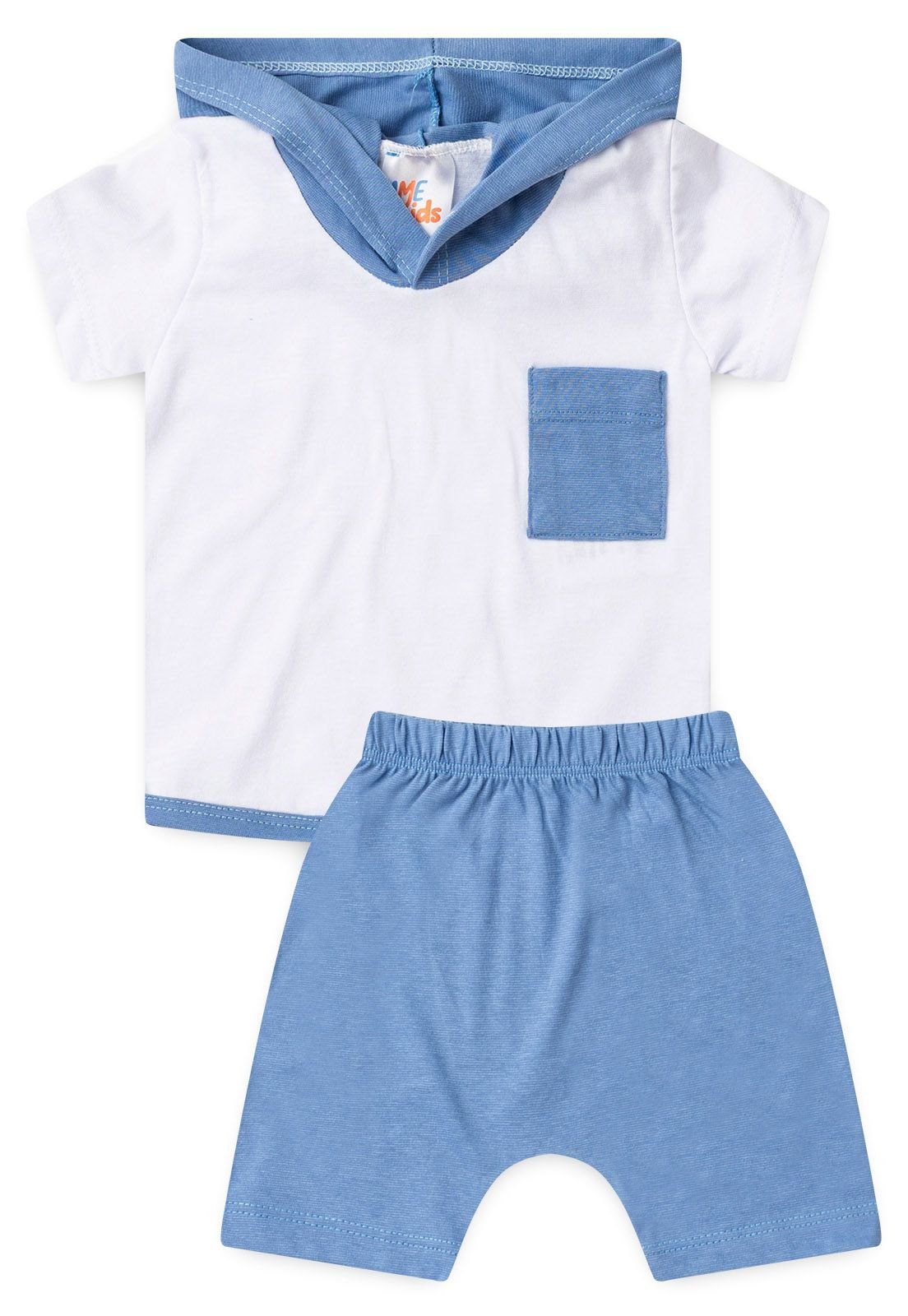 Conjunto Blusa com Capuz e Shorts Ame Kids na cor Azul Rivera