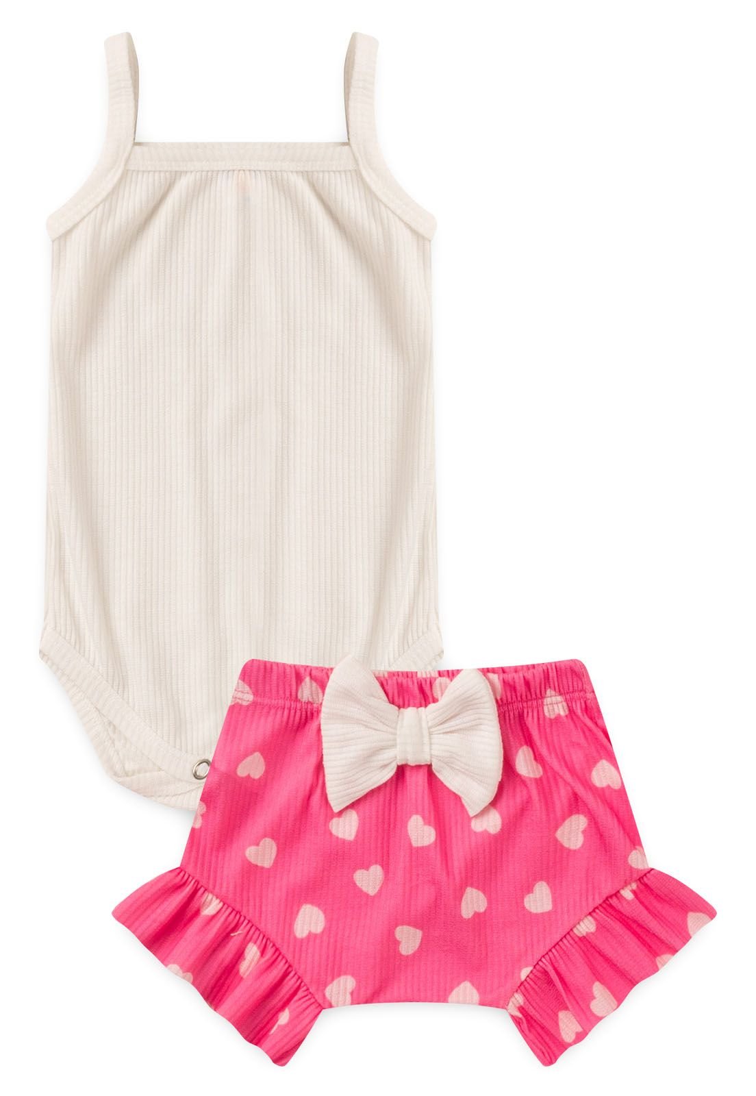 Conjunto Body Alcinha e Shorts de Cora&ccedil;&otilde;es Ame Kids na cor Rosa Barbie