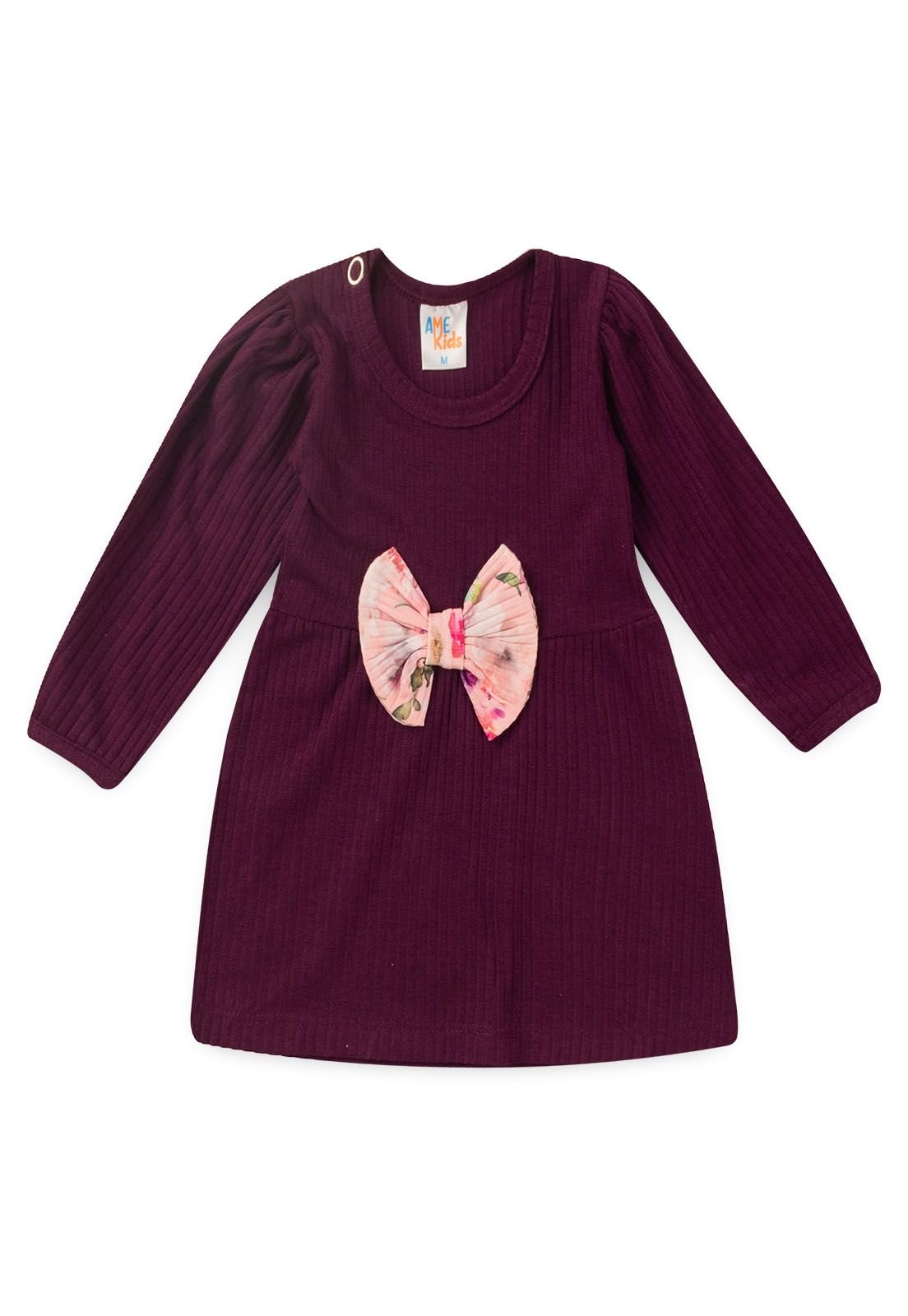Vestido Manga Longa Canelado Ame Kids na cor Beringela