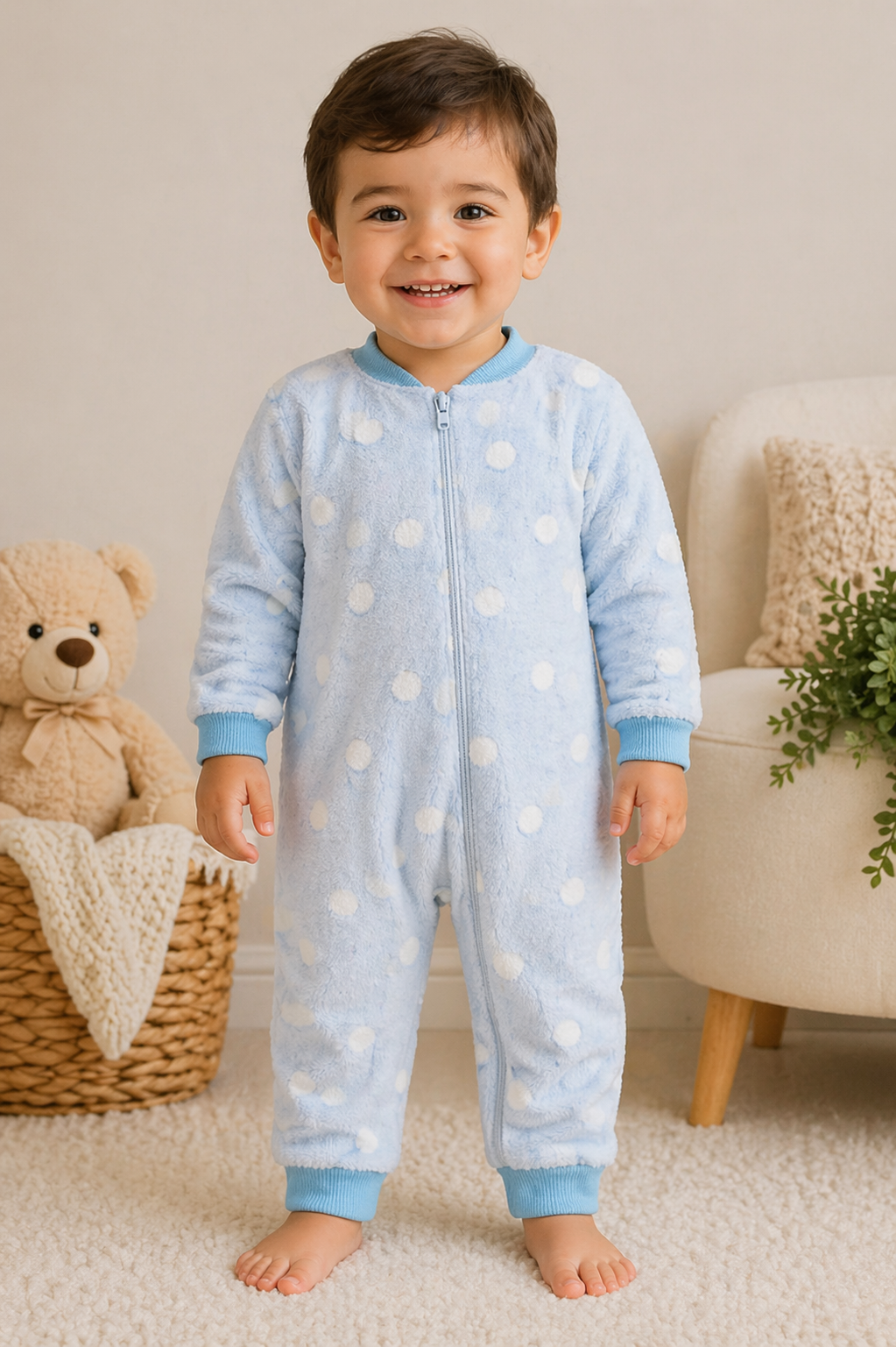 Macac&atilde;o Fleece com Z&iacute;per Ame Kids na cor Azul Beb&ecirc;