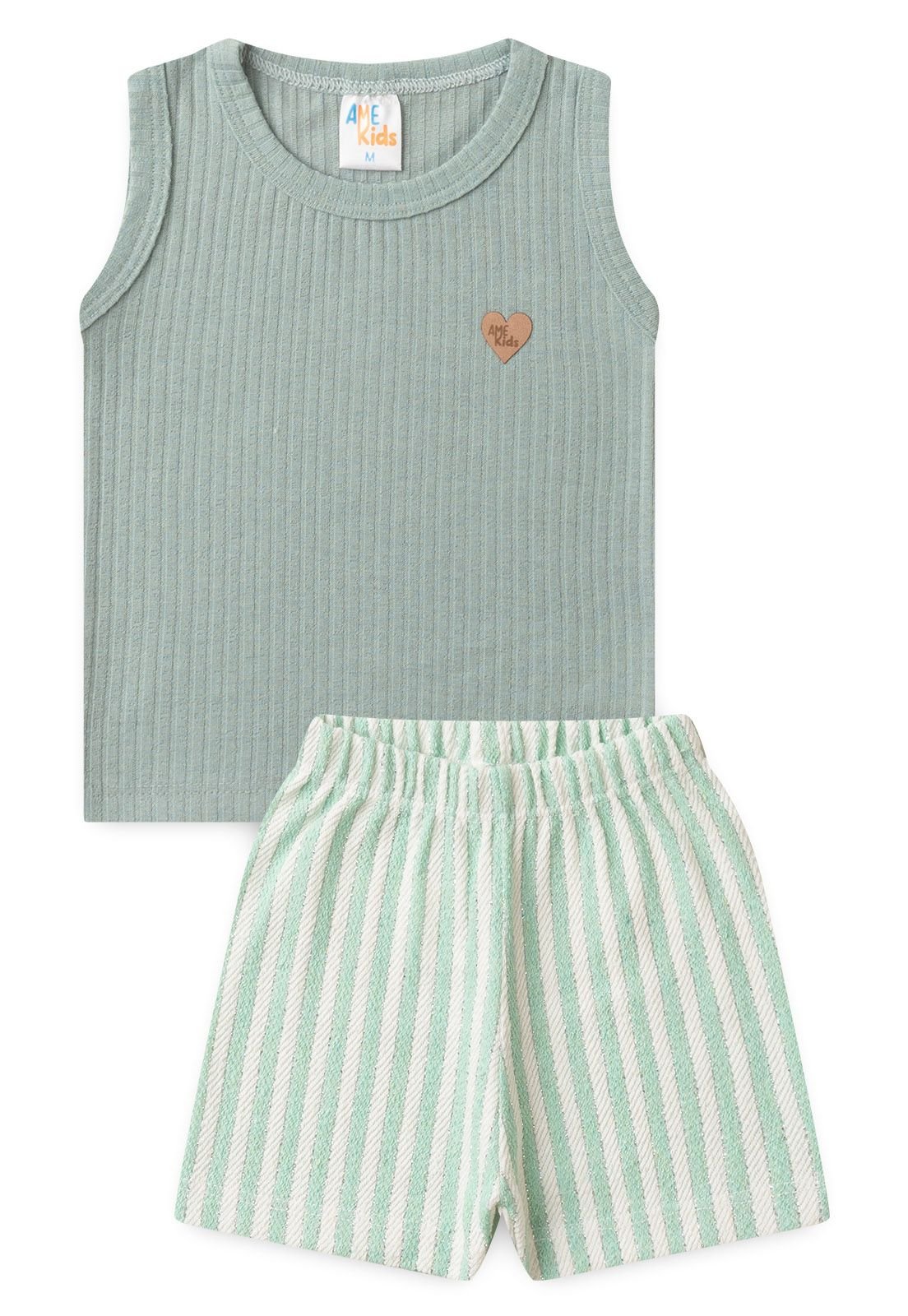 Conjunto Regata e Shorts Listrado Ame Kids na cor Verde