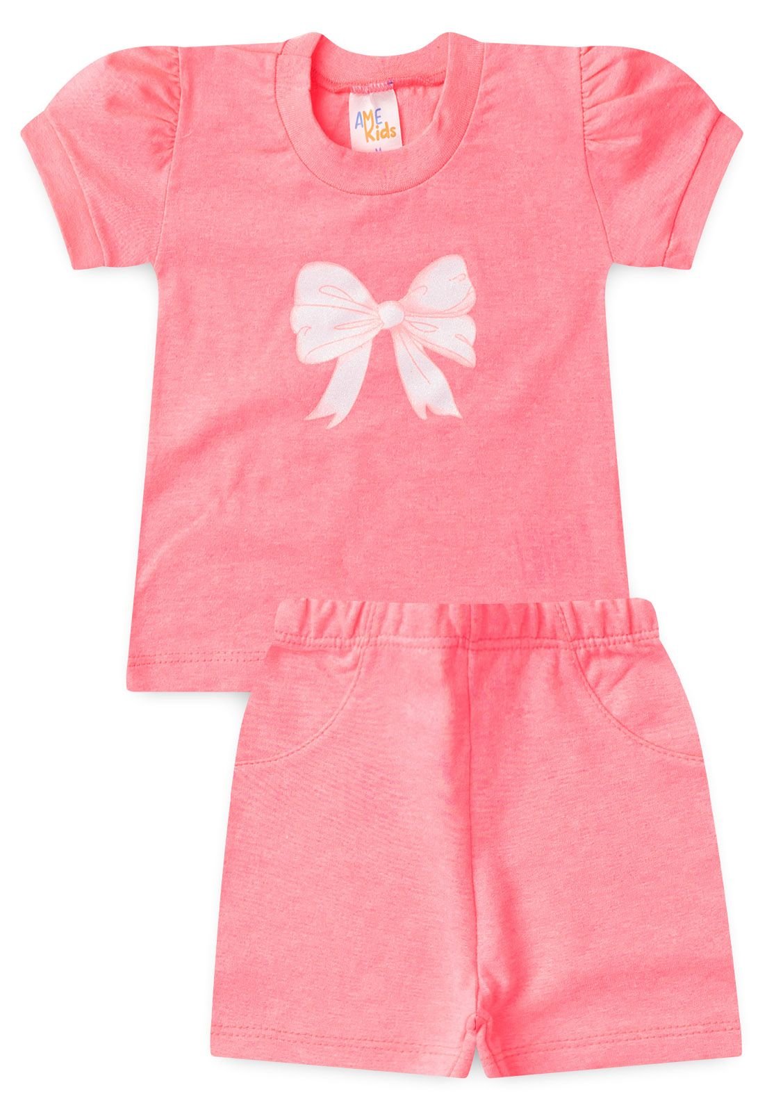 Conjunto Blusa e Shorts Ame Kids na cor Rosa Neon