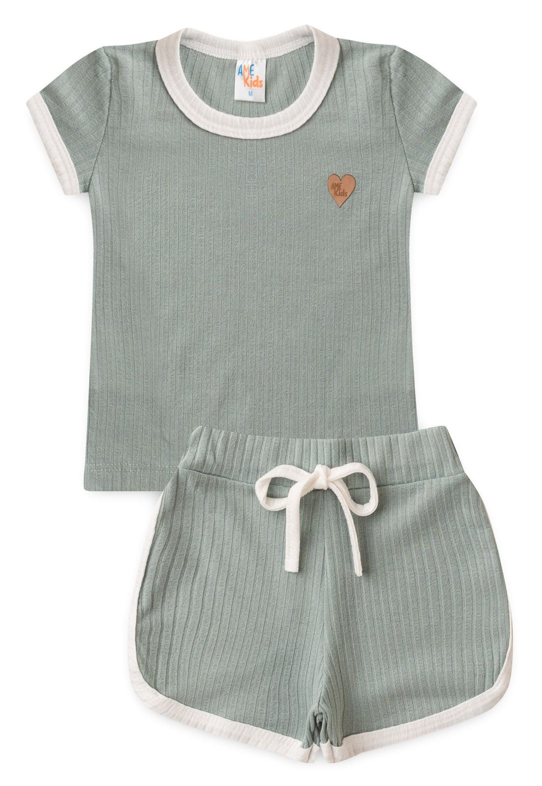 Conjunto Blusa e Shorts Canelado Ame Kids na cor Verde