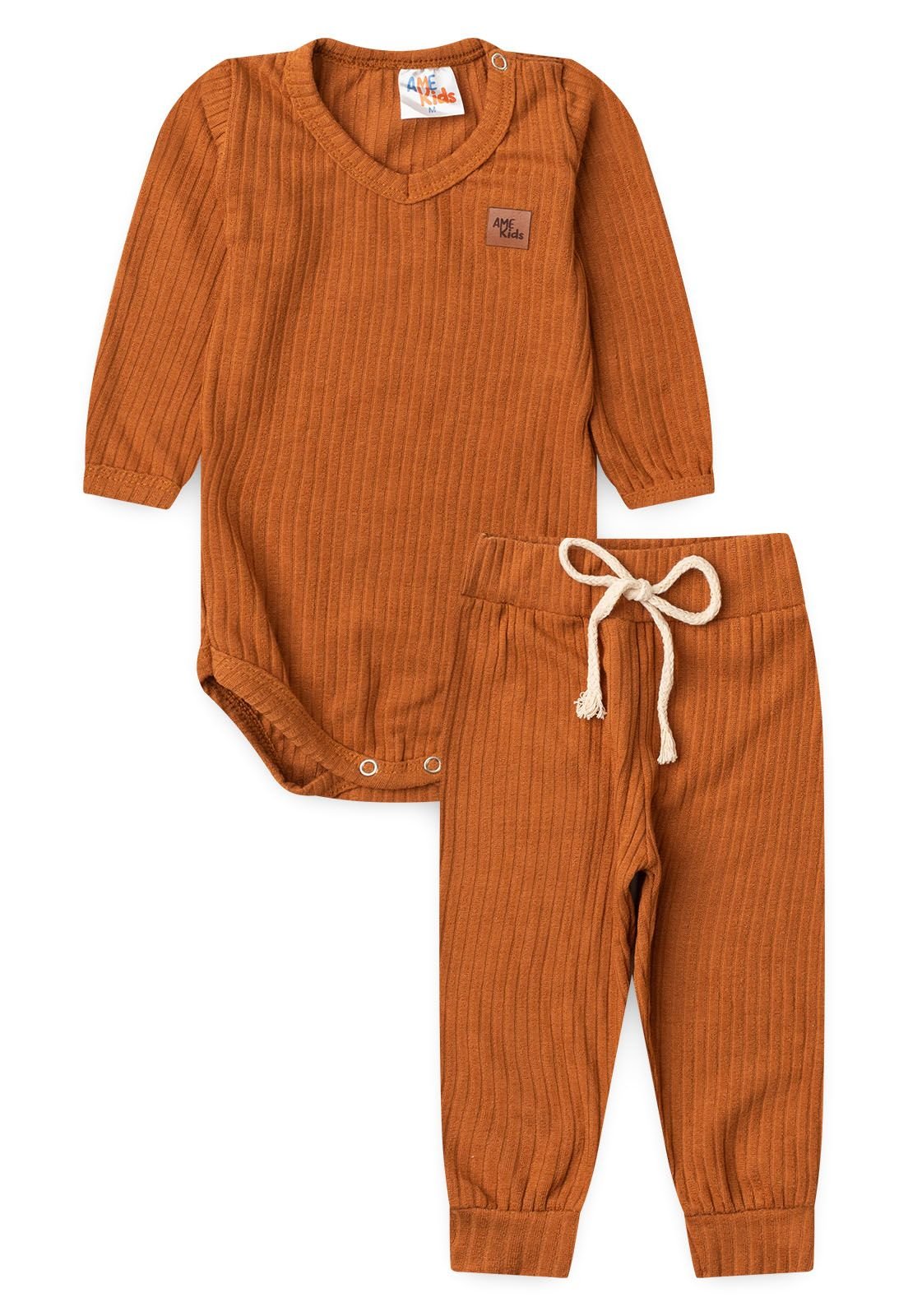 Conjunto Body e Cal&ccedil;a Canelado Ame Kids na cor Terra