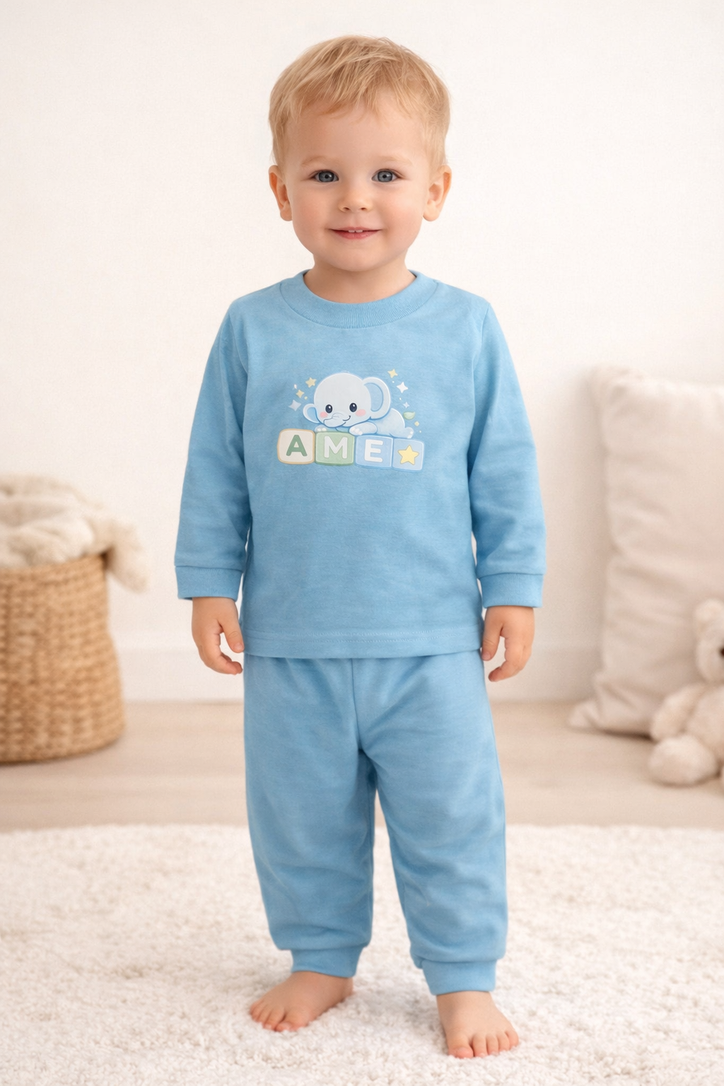 Pijama Blusa e Cal&ccedil;a Estampado Ame Kids na cor Azul Beb&ecirc;