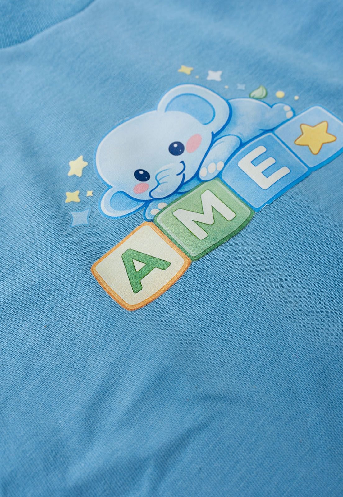 Detalhe: Estampa frontal do Pijama Blusa e Cal&ccedil;a Estampado Ame Kids, cor Azul Beb&ecirc;