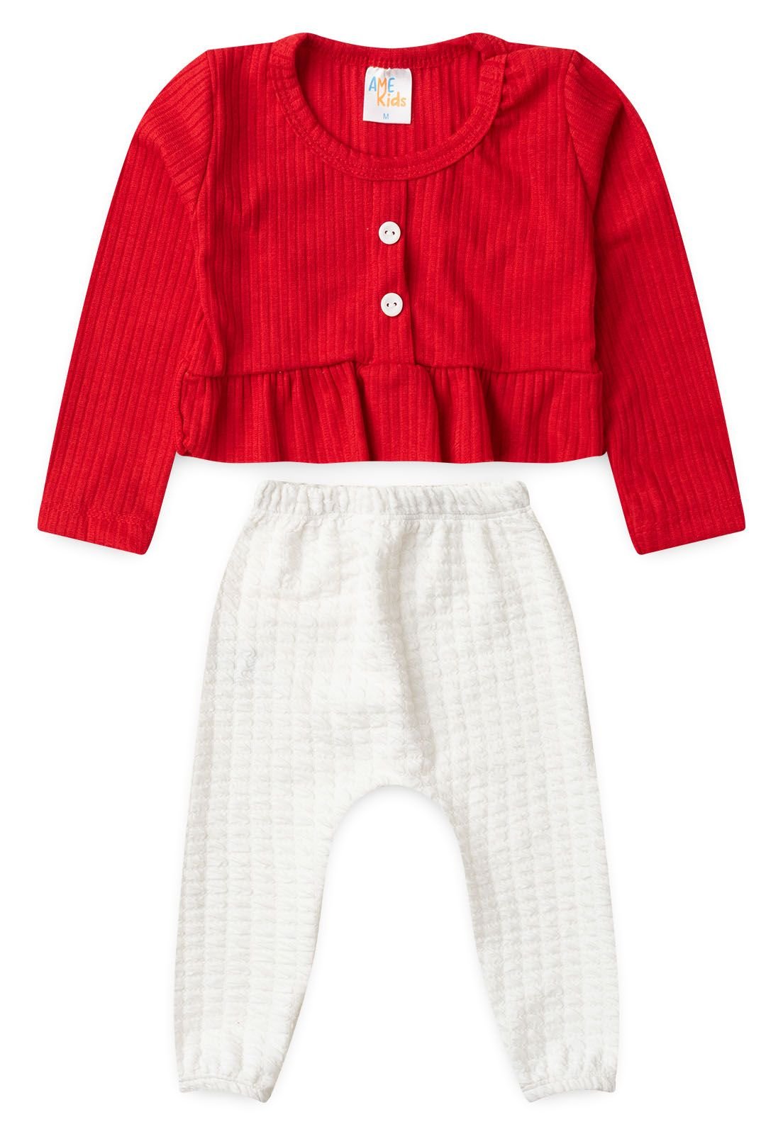 Conjunto Bata e Cal&ccedil;a Bubble Ame Kids na cor Off-white