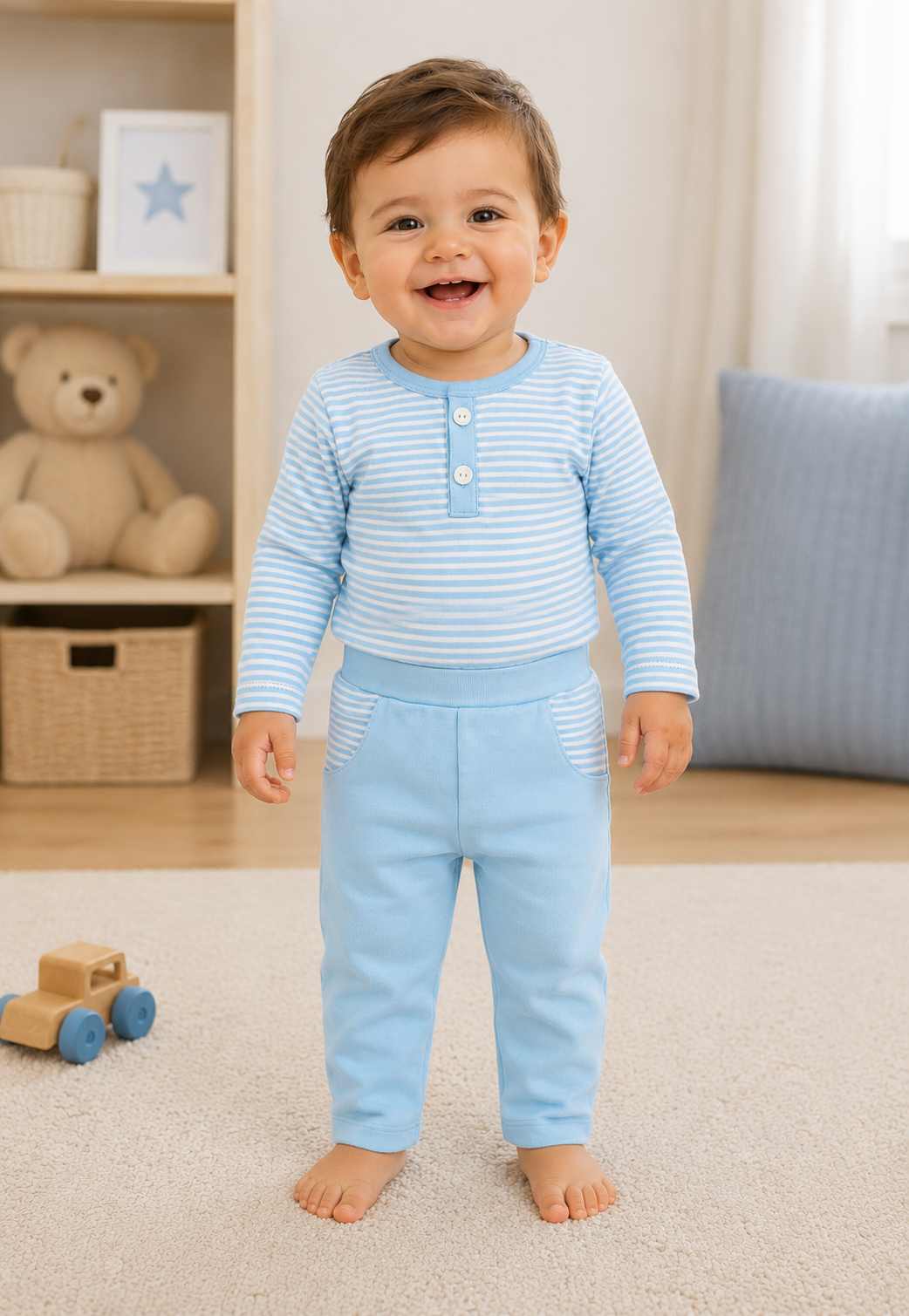 Conjunto Blusa Listrada e Cal&ccedil;a Ame Kids na cor Azul Claro