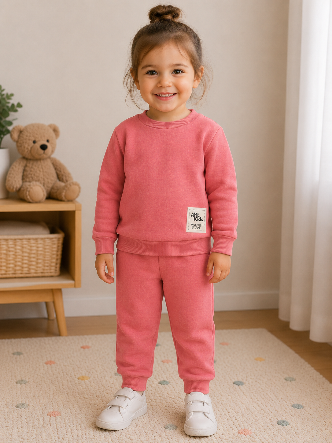 Conjunto Blusa e Calça de Moletom Ame Kids na cor Rosê
