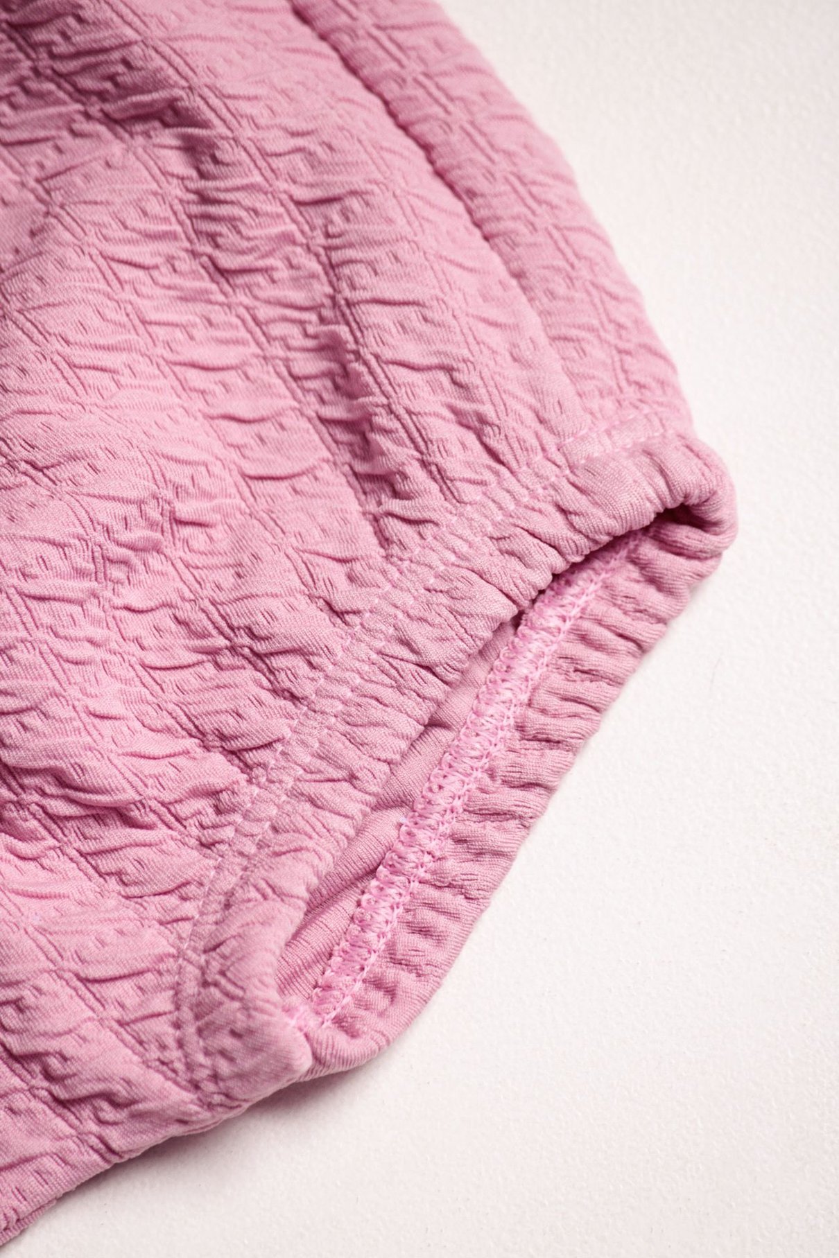 Detalhe: Shorts bubble do Conjunto Bata e Shorts Bubble Ame Kids, cor Rosa Beb&ecirc;
