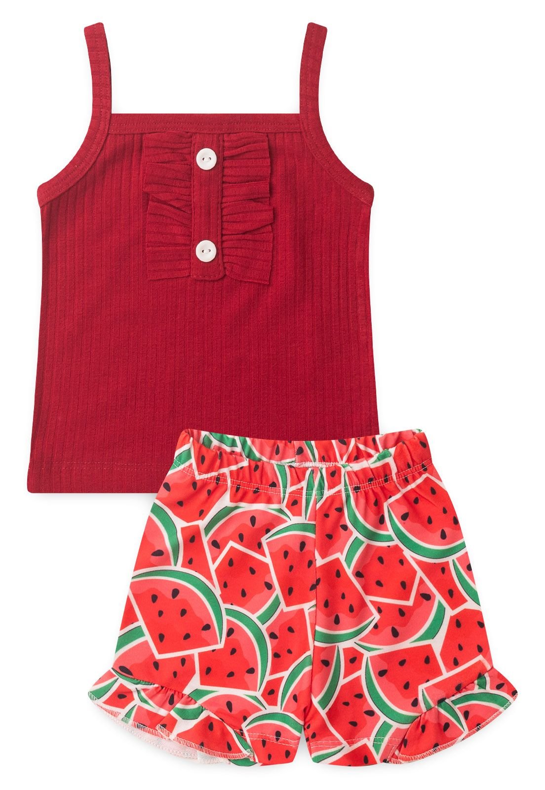 Conjunto Blusa de Alcinha e Shorts Estampado Ame Kids na cor Vermelho