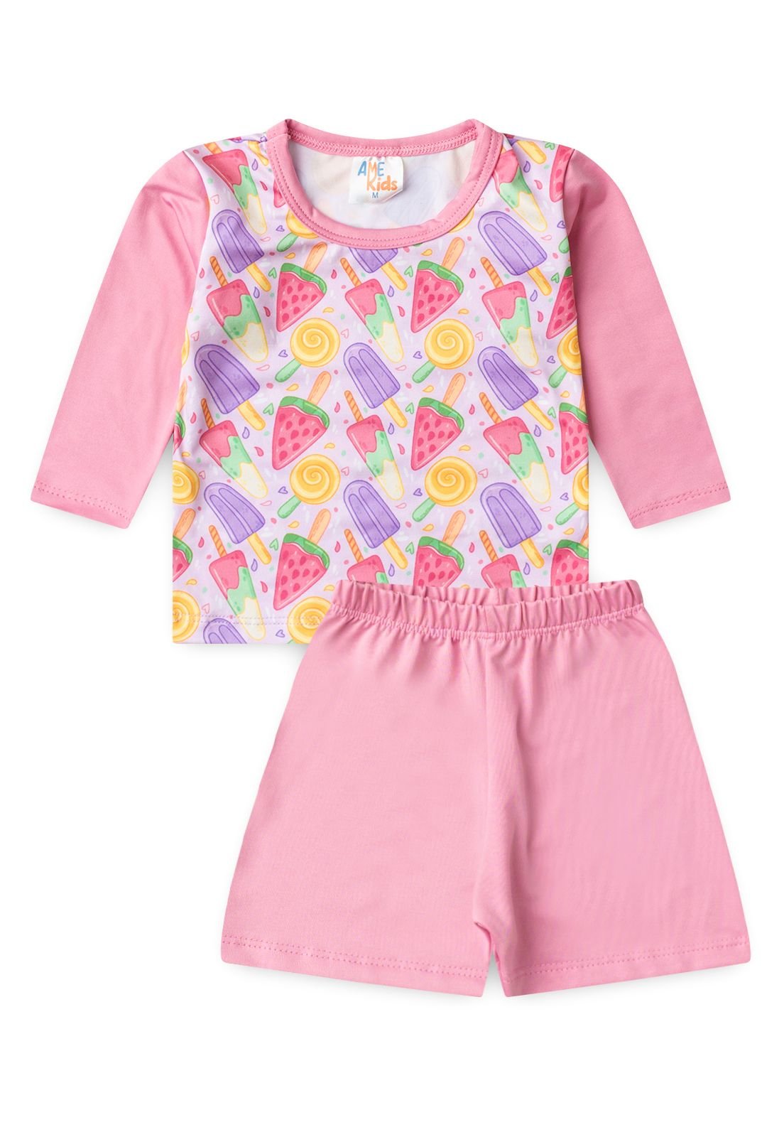 Conjunto Blusa e Shorts com Prote&ccedil;&atilde;o UV Ame Kids na cor Rosa